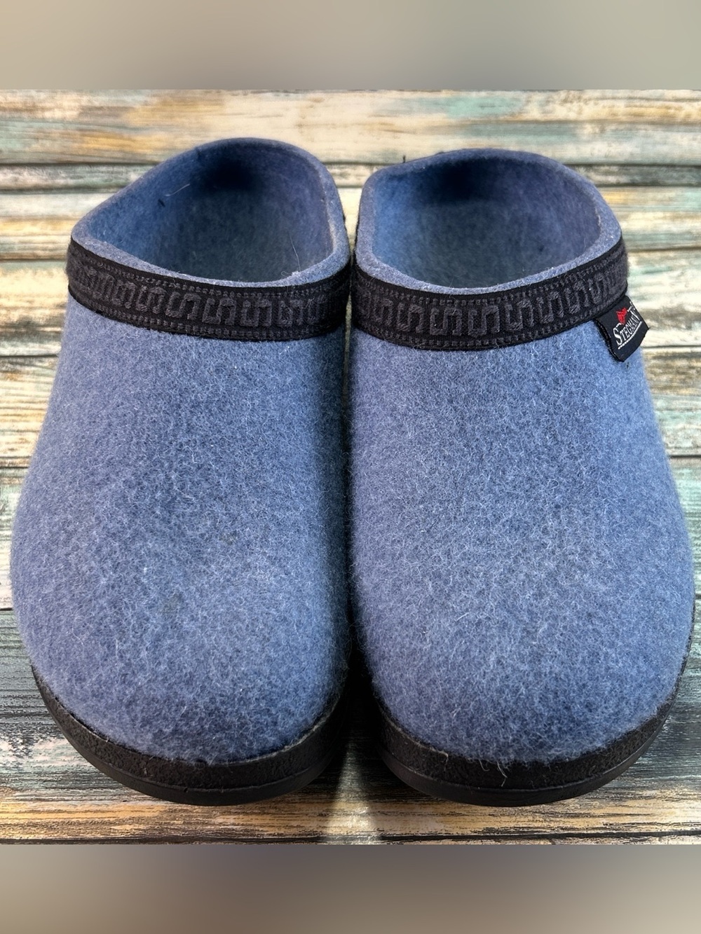STEGMANN Woolflex Clogs Size 9 Slip On House Shoe inDoor Outdoor Mule Blue Wool